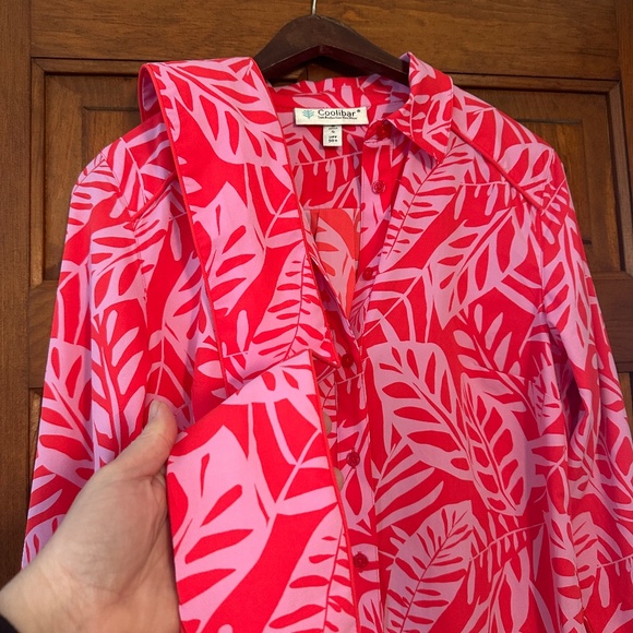 Coolibar Kitts Cover-up Shirt Dress UPF 50 in Pink/Red Leaves size S - Picture 7 of 11